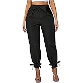 Floerns Women's Plus Size Bowknot Elastic High Waisted Pants Elegant Skinny Trousers