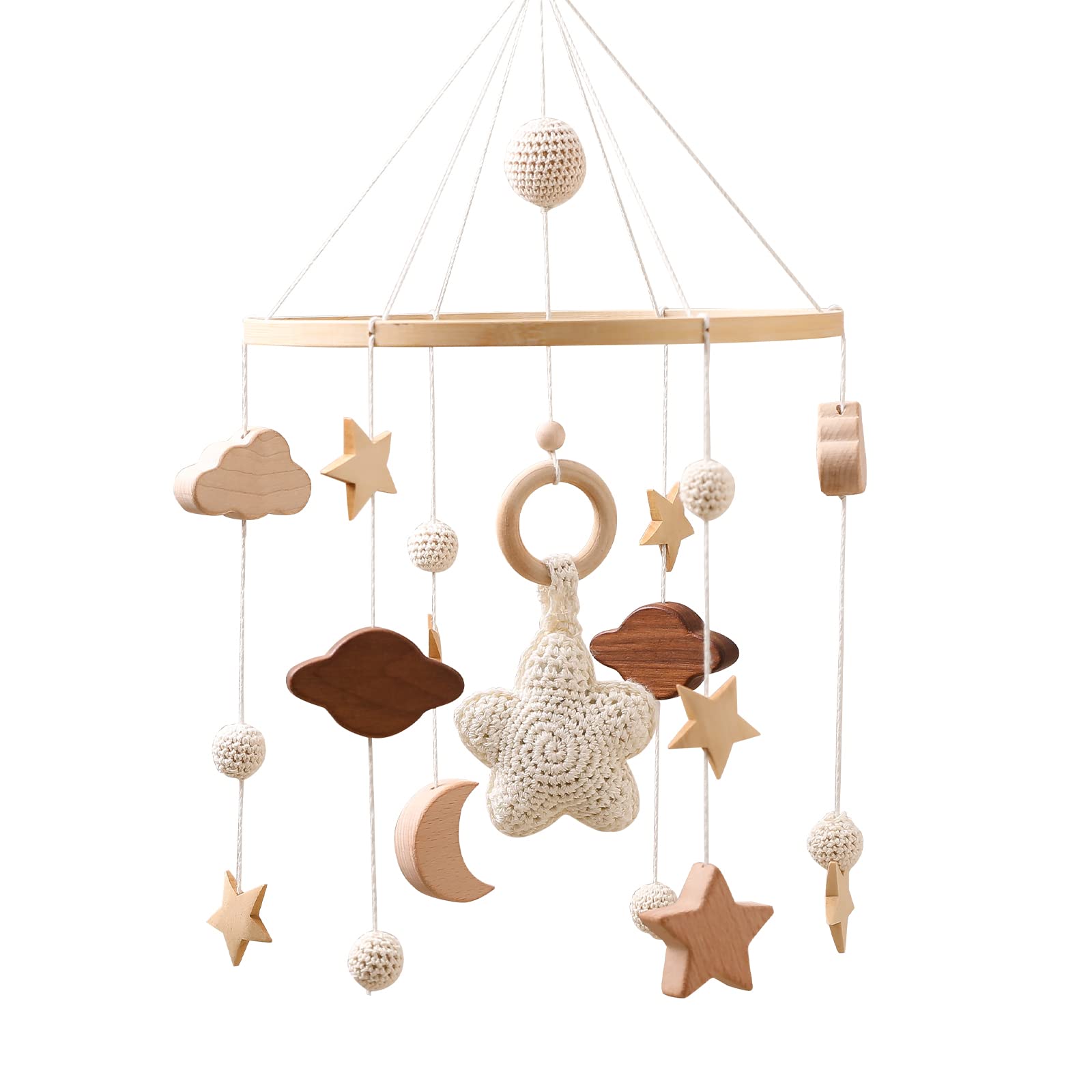 Promise Babe Baby Cot Mobile, Wooden Cloud Crochet Stars Moon & Ball Star Cot Mobiles, Nursery Decoration — image 1