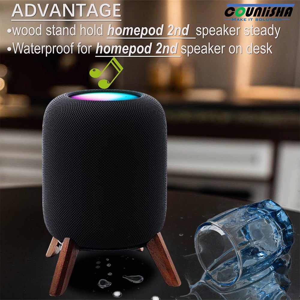 Real Wood Stand for Homepod 2nd gen (2023 Released), Wooden Holder with Metal Frame for Better Sound,Sturdy Stable Mount with Anti-Slip Protects Apple Home pod 2nd Smart Speaker (Walnut)