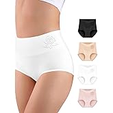 MEIYATING Women's Cotton Underwear High Waisted Tummy Control Panties Postpartum Stretch Full Coverage Ladies 4 Packs