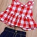 SWNONE 3Pcs Baby Girls Plaid Ruffle Bowknot Tank Top+Denim Shorts +Headband Outfit (Red, 12-18 Months)
