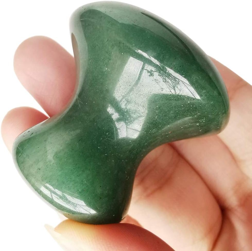 Loveliome Scraping Facial Massage Tools, Natural Crystal Handmade SPA Guasha Board for Skin Muscle Relaxing Meditation Massage, Green Aventurine