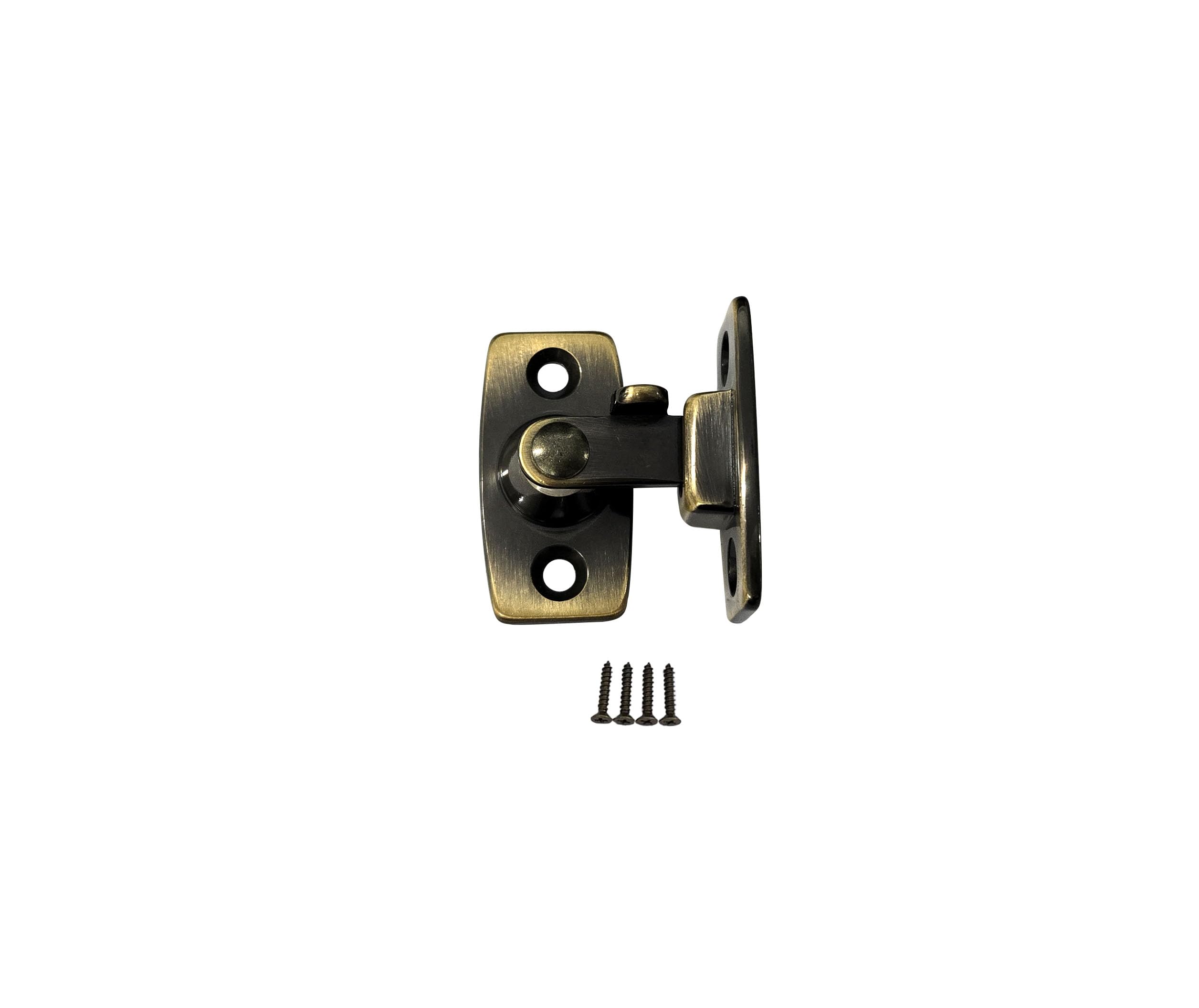 QCAA Heavy Forged Solid Brass Door Latch, 90 Degree Right Angle Door Latch Buckle for Doors & Windows, Small, 1.75", Antique Brass, 1 Pack, Made in Taiwan