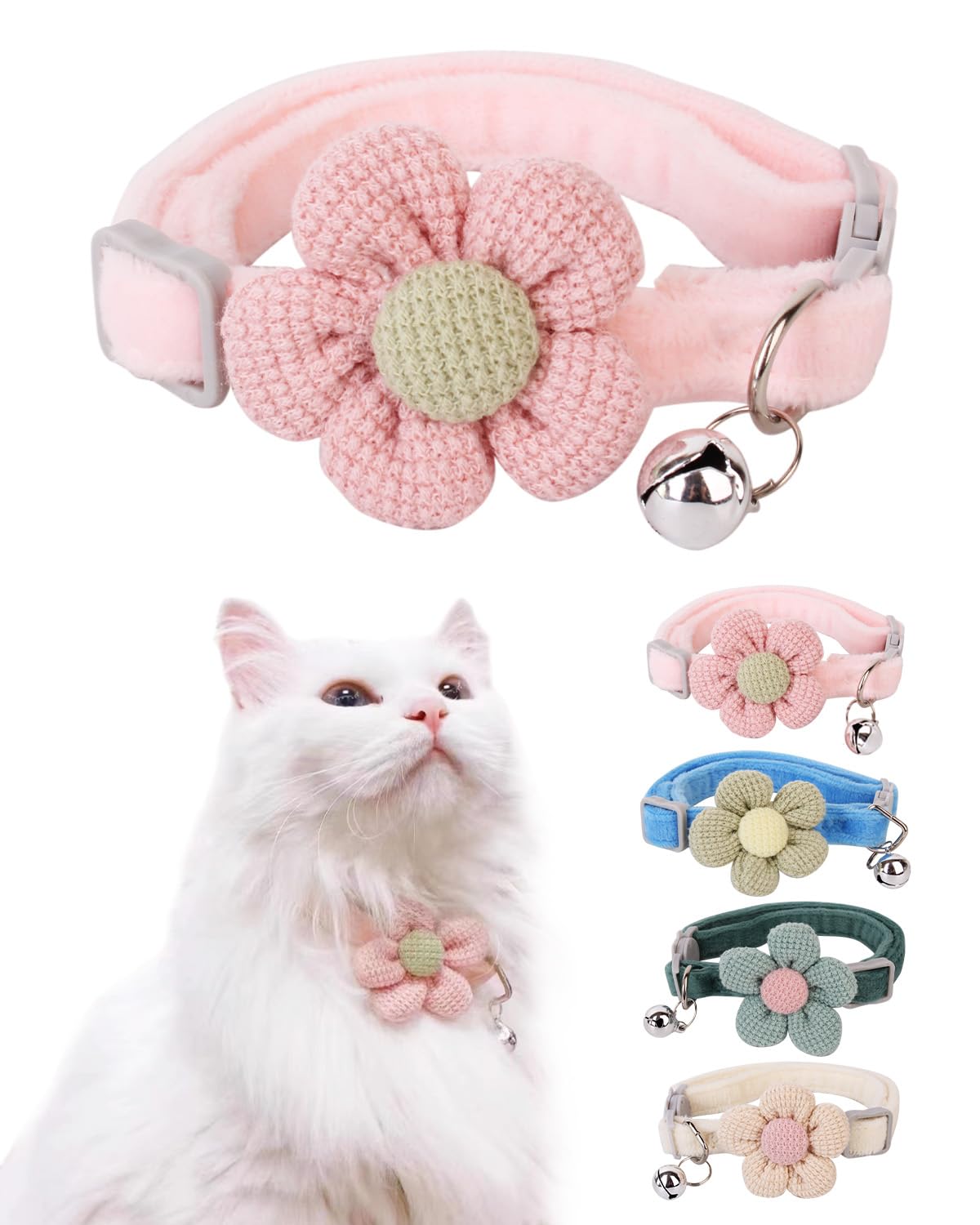 Photo 1 of Breakaway Cat Collar with Bells - Adjustable Kitten Collar, Cute Cat Collar (Pink)
