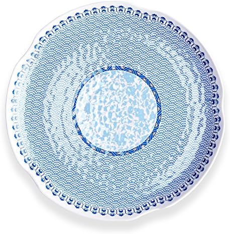 Q Squared Heritage BPA-Free Melamine Small Serving Platter, 14-Inches, Blue and White
