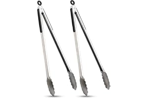 Premium Locking Grill Tongs Set of 2-16 inch Heavy Duty Long Kitchen BBQ Tongs for Barbecue Cooking Grilling, Stainless Steel