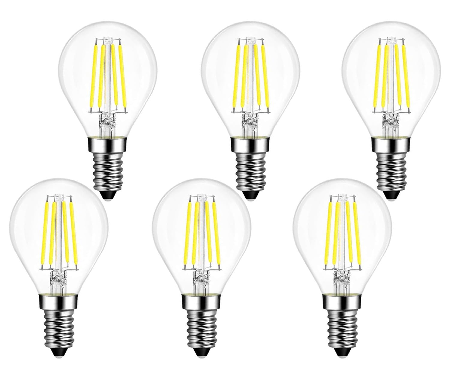 ZFQ 6 Pack 4W E14 G45 Small Edison Screw LED Filament Bulb, Non-dimmable, 400LM, Cold White 6500K, LED Vintage Clear Glass Mini Globe Bulb, 80Ra, 40W Incandescent