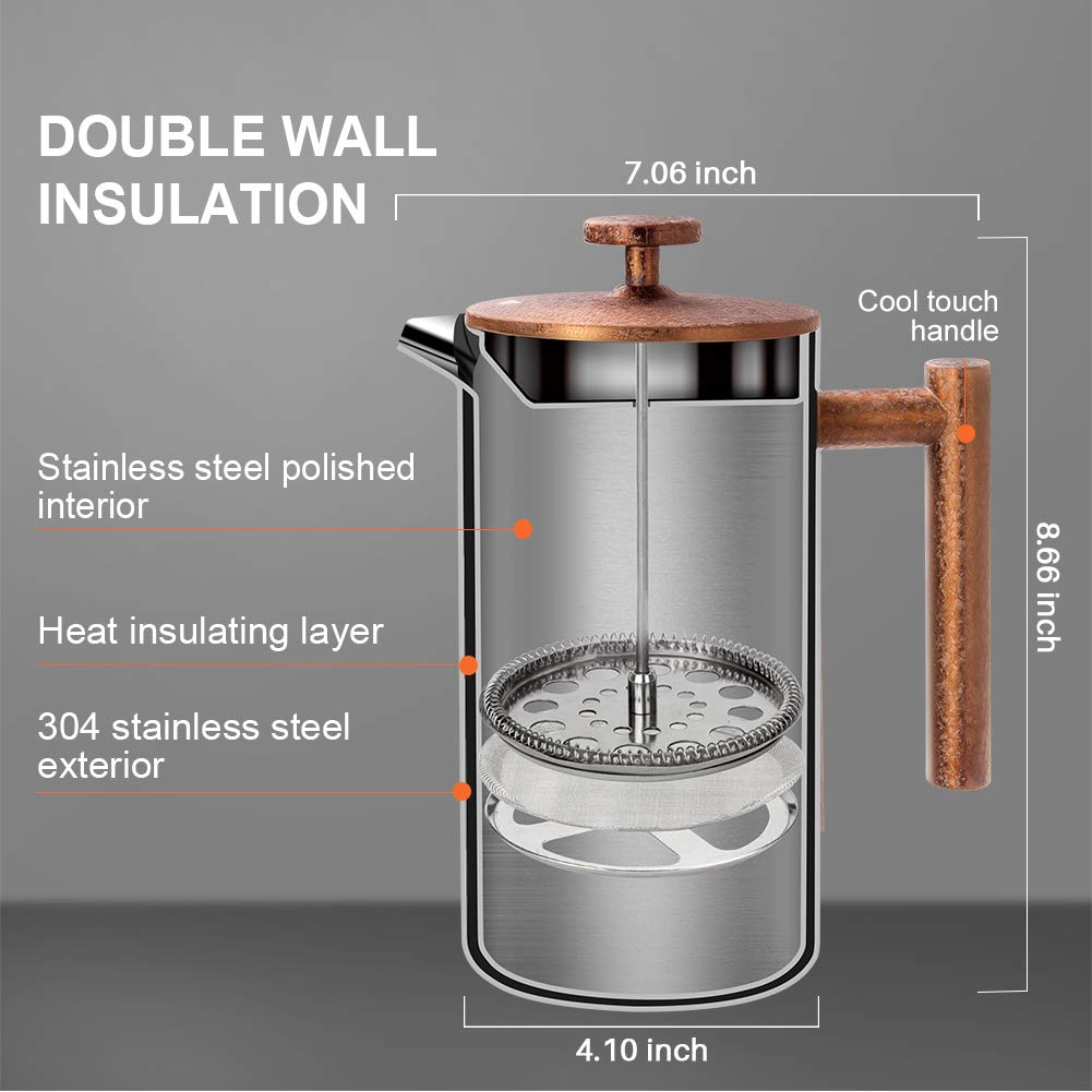 Secura French Press Coffee Maker, 304 Grade Stainless Steel Insulated