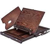 KINGART 706 Adjustable Wood Espresso Stained Desk Tabletop Easel with Storage Drawer and Paint Palette