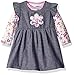 BON BEBE Baby Girls' 2 Piece Dress Set with Longsleeve Bodysuit, Flower Chambray, 6-9 Months