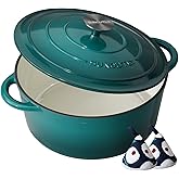 Enameled Cast Iron Dutch Oven - 6QT Pot with Lid & Cotton Potholders - Heavy-Duty Cookware for Braising, Stews, Roasting, Bread Baking, Oven Safe up to 500°F & Across All Stovetops, Bottle Green