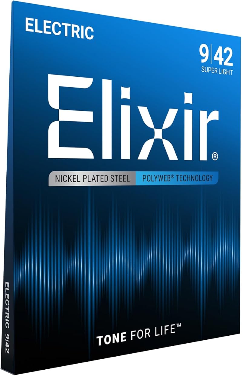 Elixir 12000 Electric Guitar Strings Polyweb Coating Super Light .009-.042