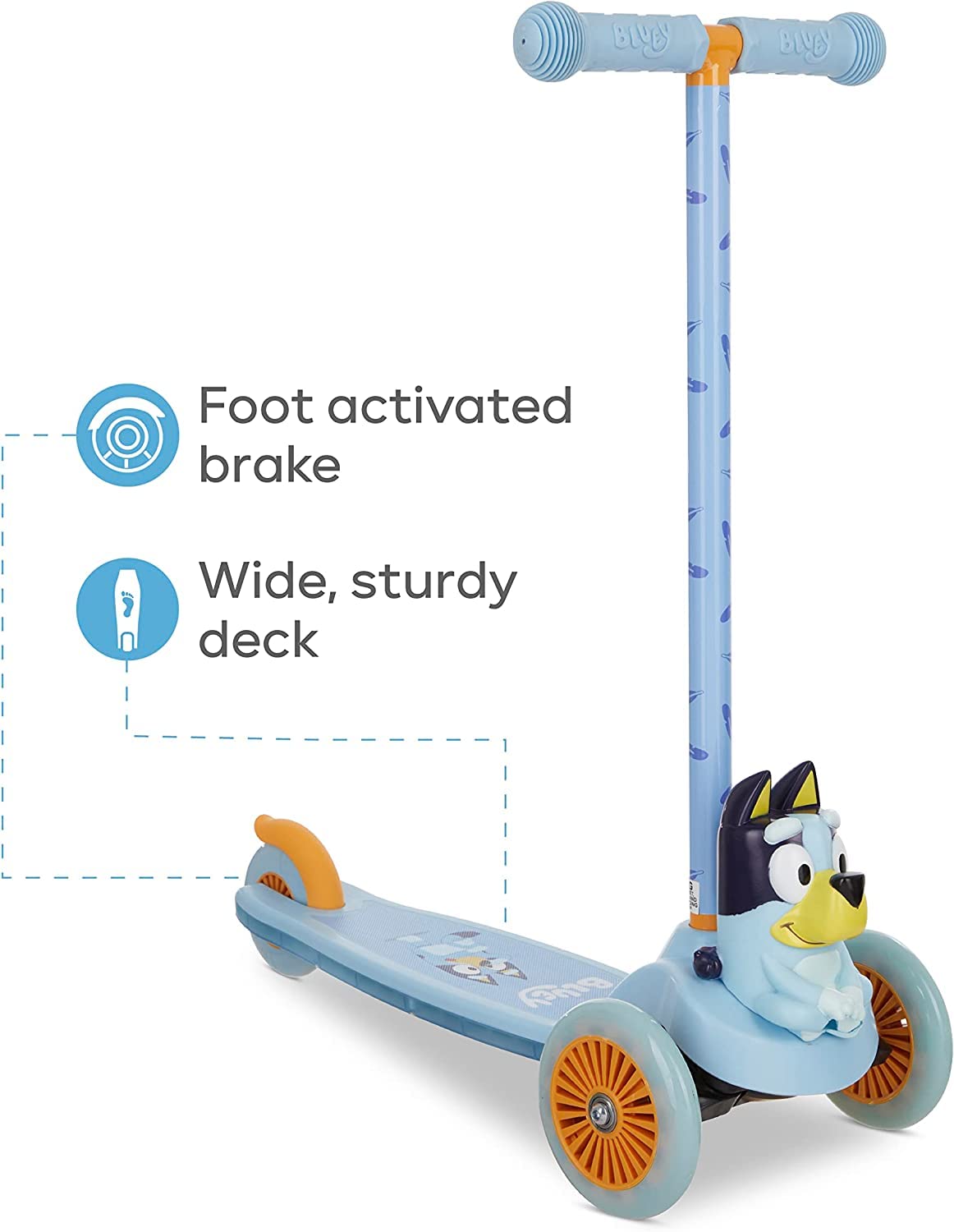 VOYAGER Kick Scooter for Kids, Self-Balancing 3 Wheeled Light Up Scooter with Extra Wide Anti-Slip Deck, Rear Brake, Lean to Steer, Lightweight Design, for Kids 3 and up, 75 LB Limit