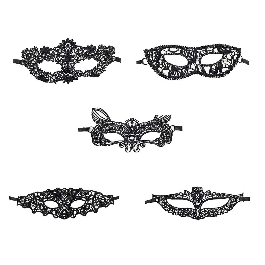 Jamron Women Sexy Black Lace Eye Mask for Masquerade Halloween Party Prom Ball Carnival Dress Mask 5PCS Set Elf SN07830