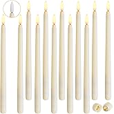 Baquler 12 Pcs Flameless Ivory Taper Candles Bulk Flickering LED Candles Taper Warm White Light LED Candlesticks for Christmas Wedding Home Decoration No Remote Control, 9.6 Inch