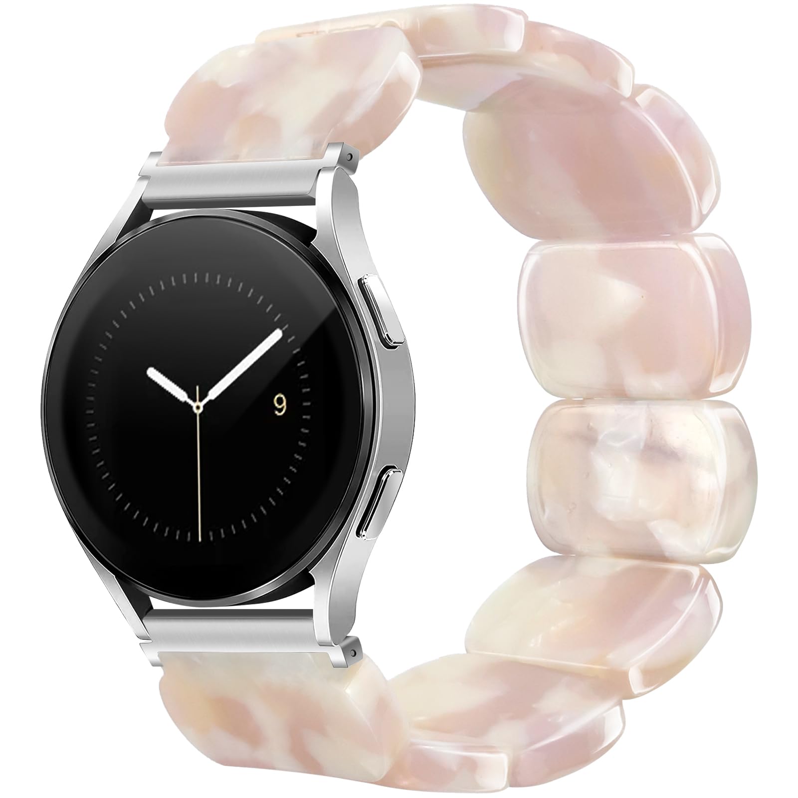 Newlibery Resin Stretchy Watch Bands 20mm Women Compatible with Samsung Galaxy Watch 7/6/5/4/FE/Active2 40mm 44mm/6 Classic 43mm 47mm/5 Pro 45mm/4 Classic 46mm 42mm Tortoise Bracelet Elastic Strap(S)