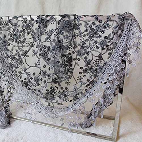 Gilroy Women Hollow Tassel Lace Floral Knit Triangle Mantilla Scarf Shawl - Dark Grey