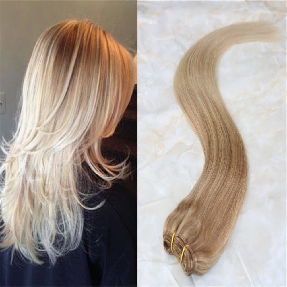 HairDancing 18inch Weave in Hair Extensions Double Wefted Brading Remy Hair Blonde Highlighted Color Stropez Double Drawn Hair Bundles 100g Per Piece