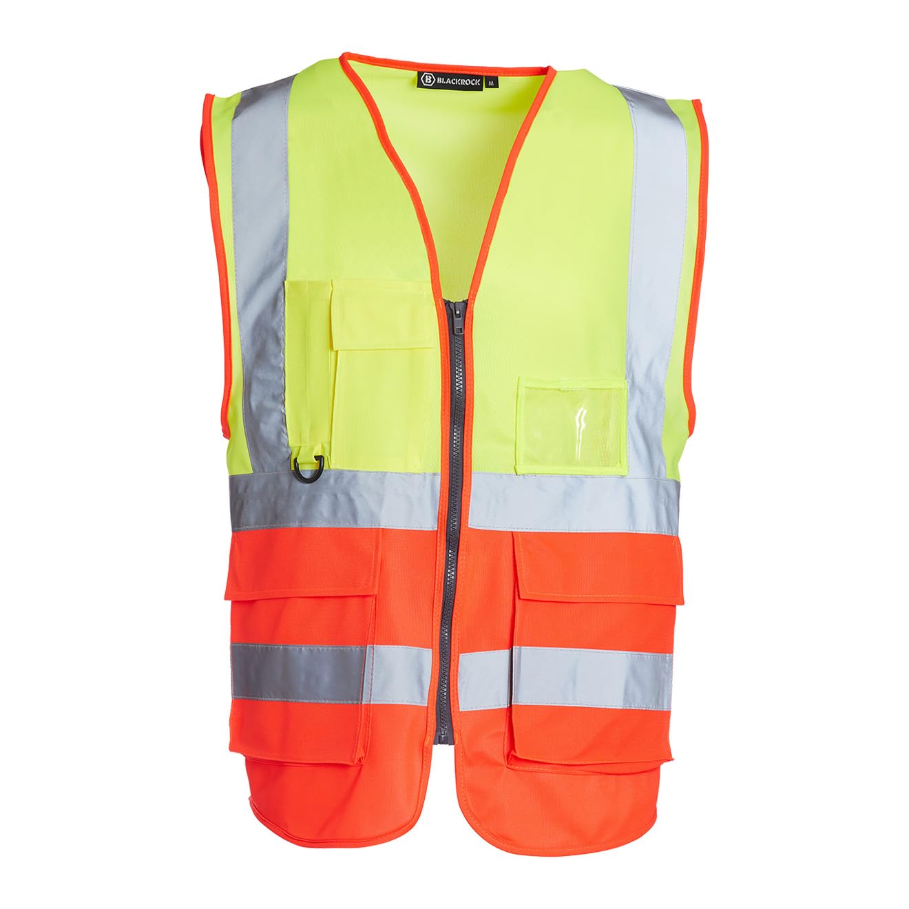 Blackrock Yellow & Red Premium Hi Vis Vest With Pockets, ID Pouch & Key Loop, Mens Womens Reflective High Vis Vests With Secure Zip, Safety Vest Security Clothing, Fully EN Certified - Size Small — image 1