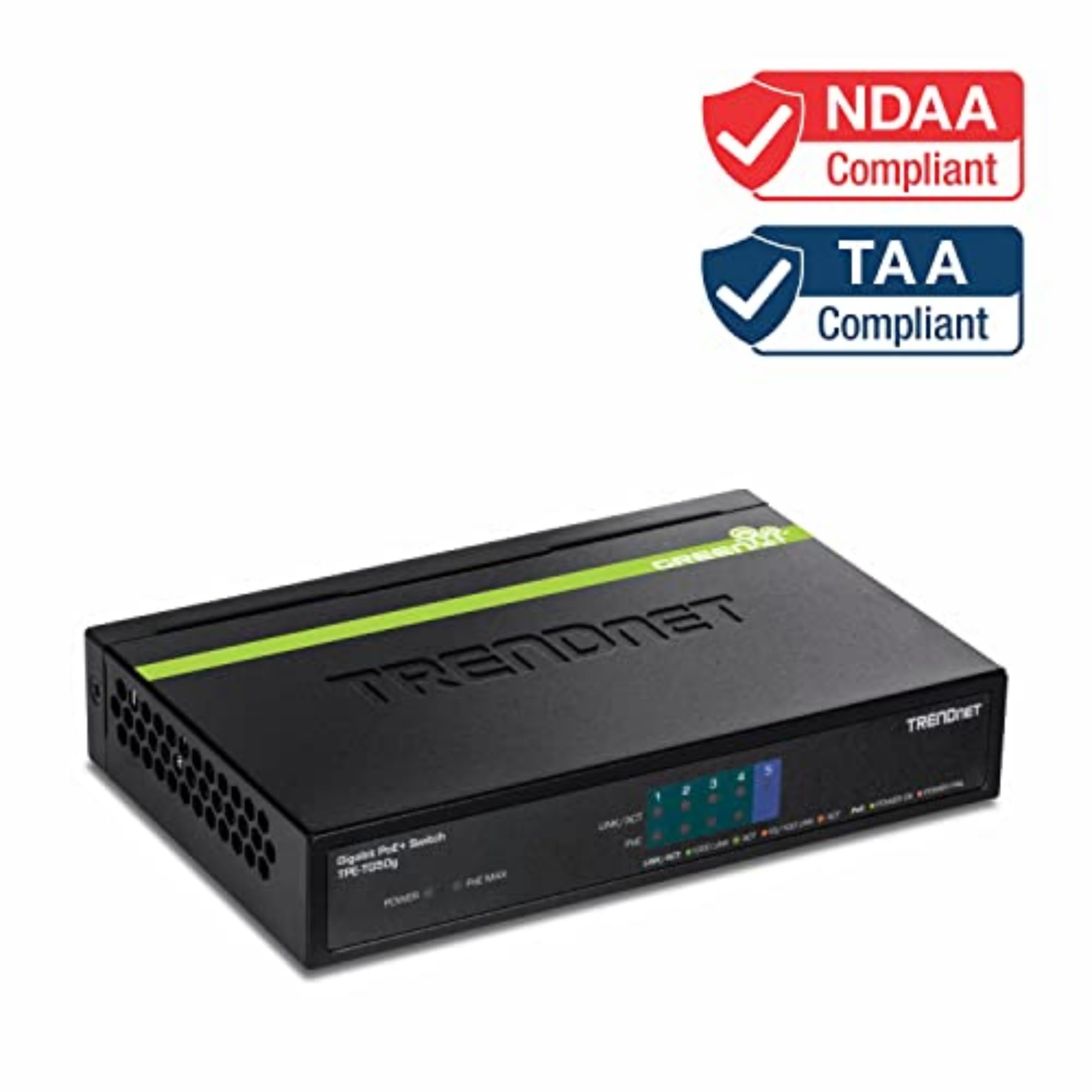 TRENDnet 5-Port Gigabit PoE+ Switch, 31 W PoE Budget, 10 Gbps Switching Capacity, Plug & Play, Ethernet Network Switch, Data & Power through Ethernet to PoE Access Points and IP Cameras, Full & Half Duplex, TPE-TG50g