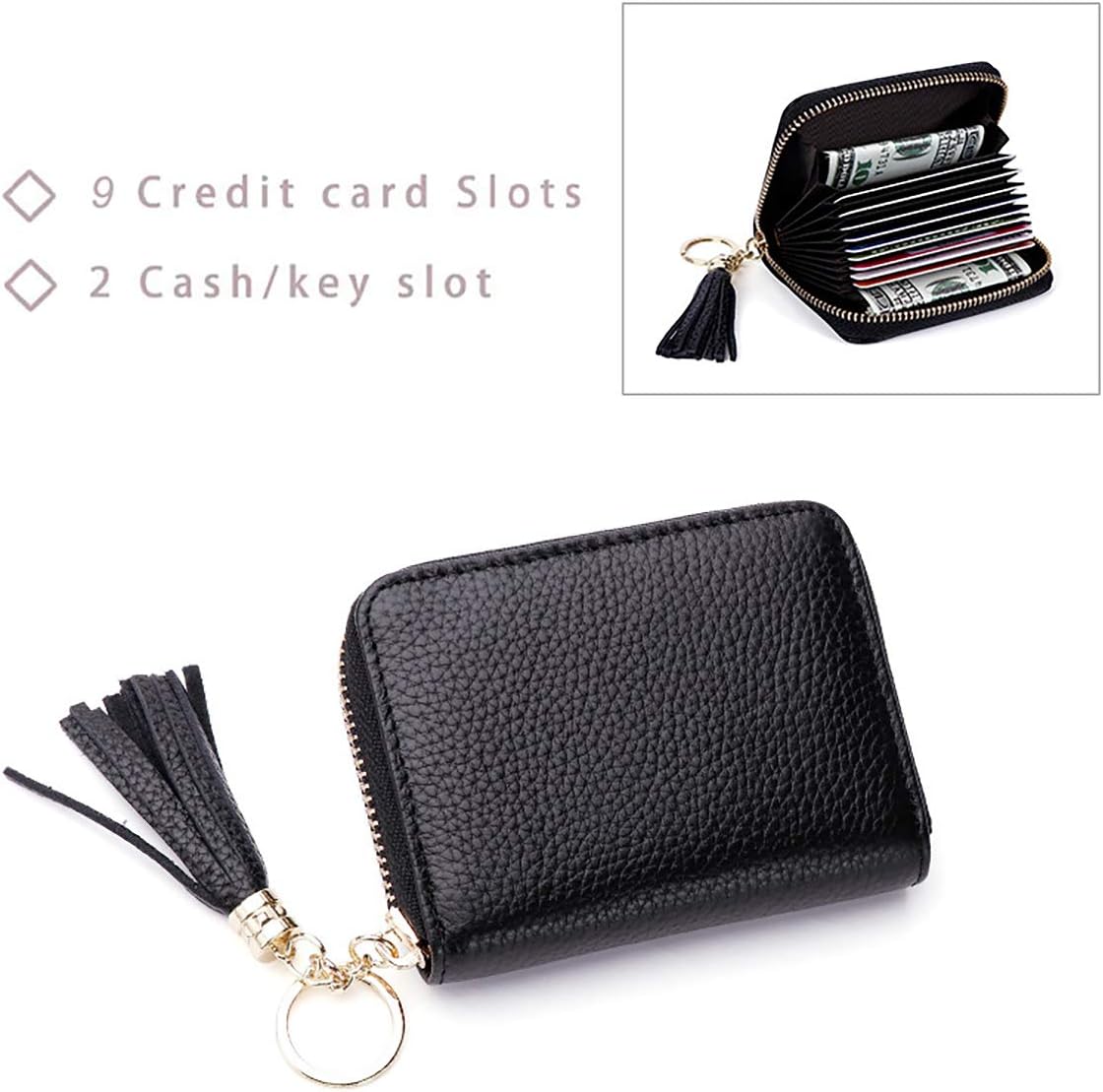 ZhengYue Credit Card Holder Blocking PU Leather Mini Credit Card Wallet Purse Key Chain with Zipper for Women Men Black - Image 5