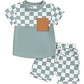 Adobabirl Baby Boy Shorts Set Summer Clothes Short Sleeve Striped Pocket Tshirt and Shorts Casual Toddler Boy Outfits