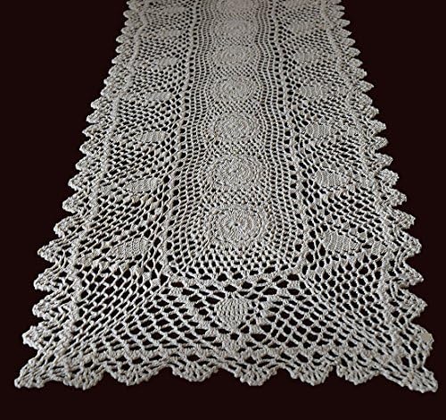 Exquisite Handmade Crochet Lace Table Runner Placement, Size 16 X 72-Inches White color