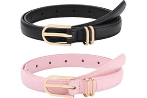 Monopa Kids Leather Belts for Girls - 2 Pack Toddler Girls Skinny Leather Belts for Jeans with Gold Buckle
