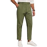 Runcati Mens Chinos Cotton Pants Slim Fit Pleated Front Dress Pants Casual Stretchy Tapered Trousers