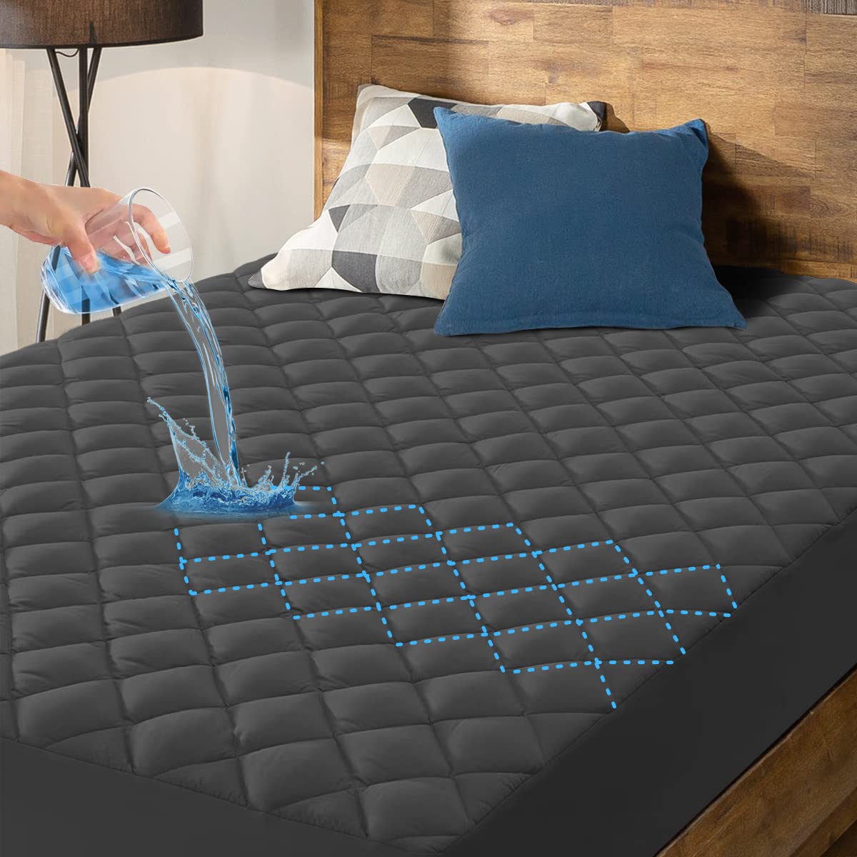 Photo 1 of HYLEORY Full XL Size Waterproof Mattress Pad Protector, Breathable Quilted Mattress Cover Noiseless Waterproof Fitted Sheet Mattress Topper Upto 21" Deep Pocket, Dark Grey
