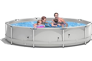 GYMAX 12ft x 31.5inch Above Ground Pool, Steel Framed Swimming Pool with Cover, Durable Outdoor Pool for Backyard