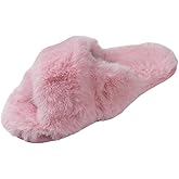 E E EMPTY ENTIRE Women's Fuzzy Slippers Cross Band House Shoes Memory Foam Open Toe Slippers for Color: Pink Size 7-7.5