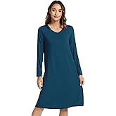 NACHILA Nightgowns for Women-Viscose Made from Bamboo, Long Sleeve Nightshirts Satin V Neck Sleepshirts Soft Sleep Dress