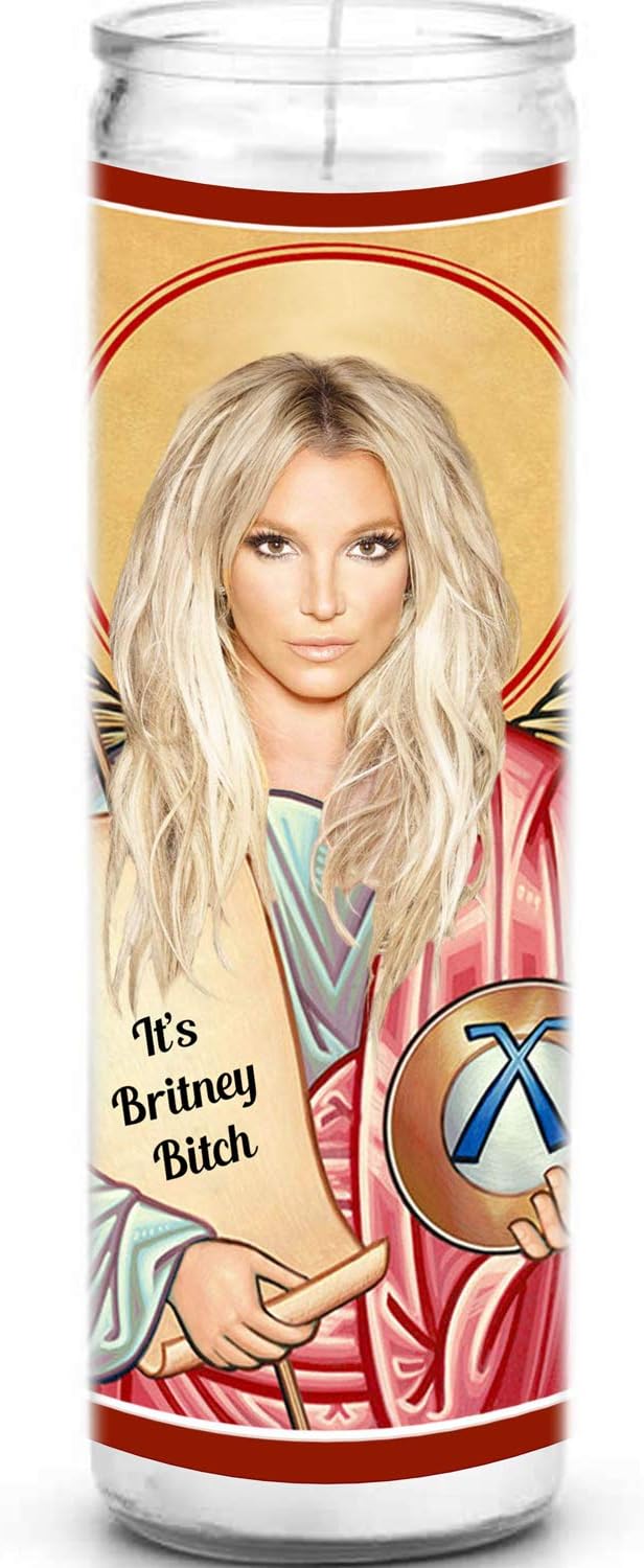 Britney Celebrity Prayer Candle - Funny Saint Candle - 8 inch Glass Prayer Votive - 100% Handmade in USA - Novelty Celebrity Gift
