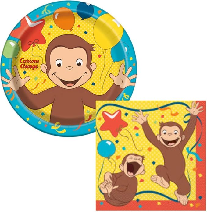 Curious Birthday Party Supplies Set Large Plates & Napkins