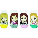 JR Women's K-POP Character Ankle Socks - 4 Pairs SET (Pink, Yellow, Green) - One Size (23-25cm / US 7-9) - 4 Count