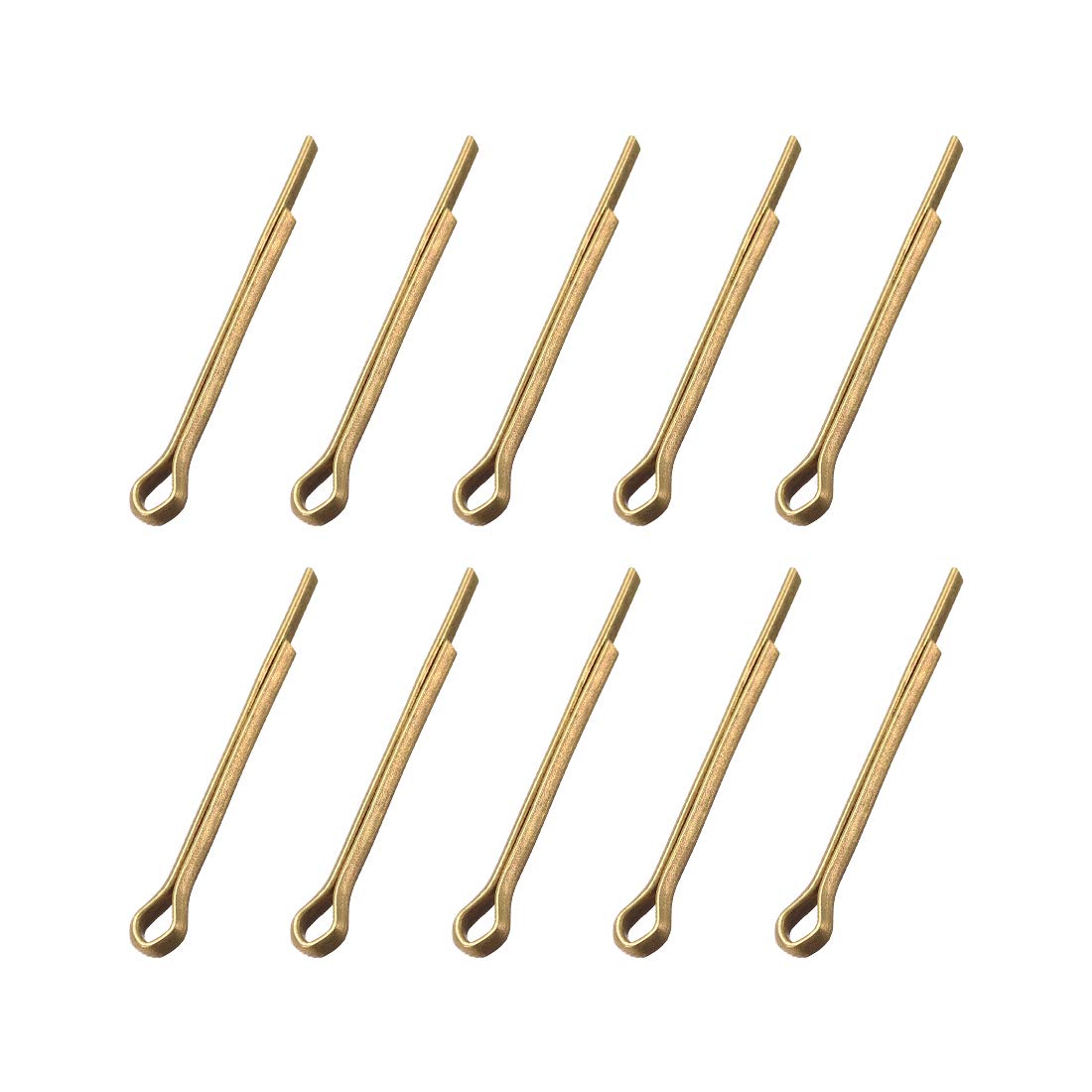 sourcing map Split Cotter Pin - 2.5mm x 25mm (3/32 inch x 63/64 inch) Solid Brass 2-Prongs Gold Tone Fastener Clip Key 10Pcs