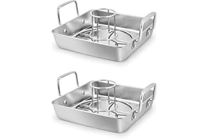 Leonyo Beer Can Chicken Holders, Stainless Steel 9 Inch Chicken Roasting Pans, Heavy Duty 2 Roaster Pans with 2 Vertical Chic