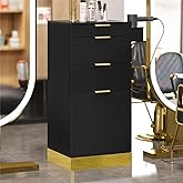 OmySalon Salon Stations for Hair Stylist, Barber Station with 3 Drawers &amp; 3 Dryer Holders, Modern Hair Styling Storage Cabinet Stainless Steel Finish for Barbershop Beauty Spa, Black