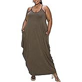 SIMIWALI Plus Size Summer Long Sundresses for Women 2025 Spaghetti Straps Sleeveless Comfy Loose Tank Maxi Dress with Pockets