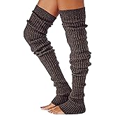 Women Knee-High Knit Leg Warmers Over Knees Footless Ribbed Boot Socks Stretchy Winter Yoga Warmer(Black)