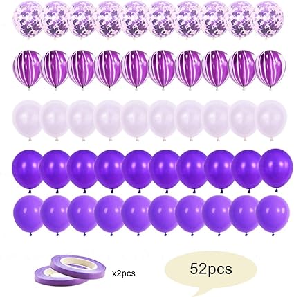 Amazon Com 52pcs 12 Inch Purple And White Balloons Confetti