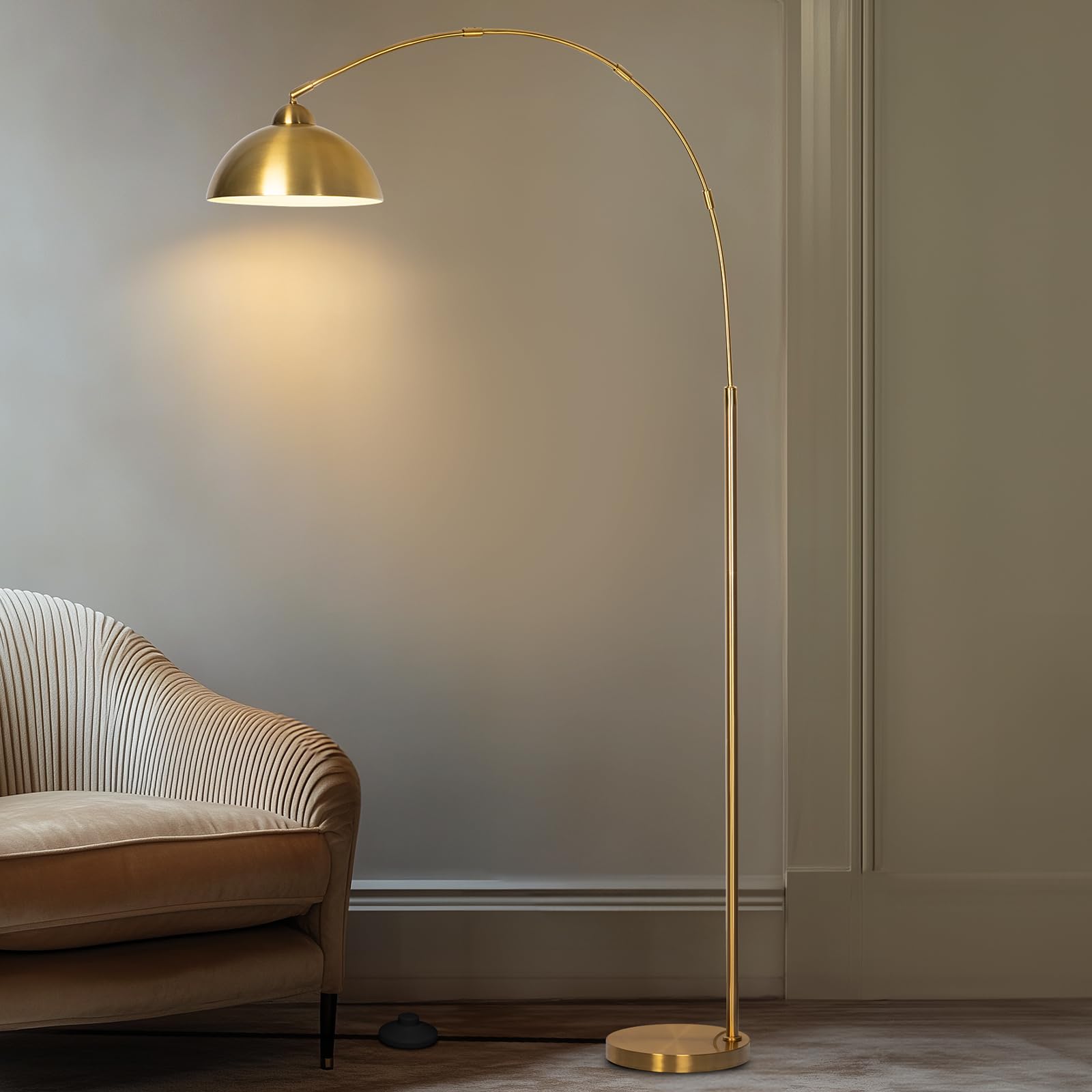 Photo 1 of EOEYYOYB Floor Lamp with 3 Light Modes Adjustable– Modern Arc Standing Tall Lamp Dimmable Brightness, Perfect for Living Room, Bedroom, and Office, Gold