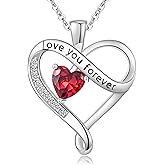Infinity Heart Necklaces for Women - S925 Sterling Silver Love Heart Birthstone Pendant Necklace, Wedding Anniversary, Birthday, Mothers Day Gifts for Mom, Mother, Wife, Girlfriend