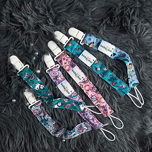 Babygoal Space Pacifier Clips, 6 Pack Binky Paci Holder and Leash for