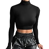 LCNBA Women's Long Sleeve Crop Top Turtleneck Sexy Basic Cropped Tops Shirt