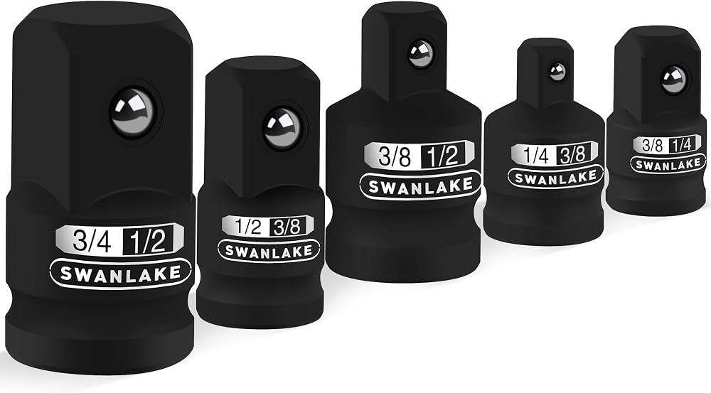 SWANLAKE 5-Piece Impact Adapter Reducer Set Cr-V 1/4" 3/8" 1/2" 3/4" Drive