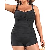 Daci Plus Size One Piece Swimsuit for Women Tummy Control Ruched Bathing Suit Retro Swimwear