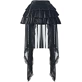 Women's Victorian Gothic Lace High-Low Skirts Lolita Layered High-Waisted A-Line Tulle Bustle Skirt for Halloween Party