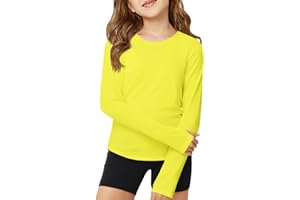 ZDC Girls Long Sleeve Athletic Shirts Kids Crewneck Quick Dry Workout Yoga Tops Basic Tees Activewear